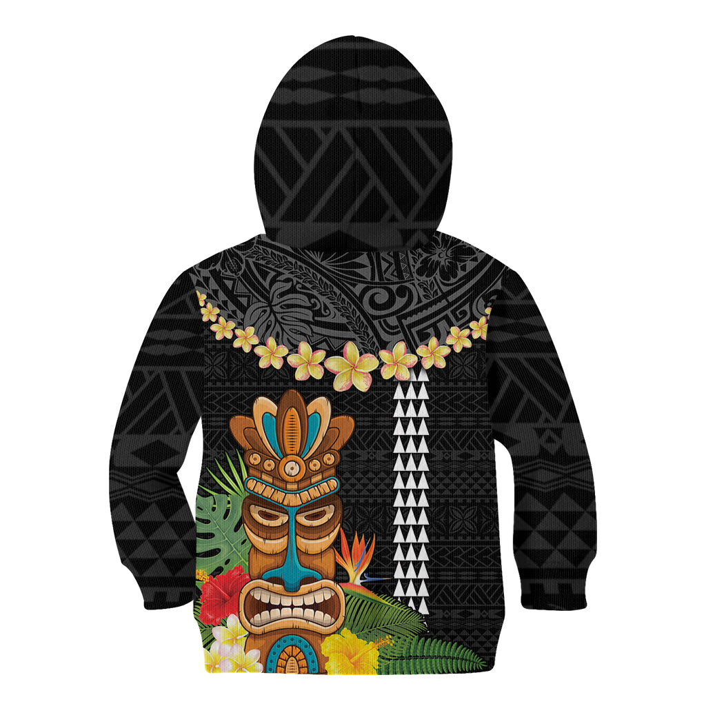 Hawaii Plumeria Lei Kid Hoodie Tiki and Kakau Pattern Black Color LT03 - Polynesian Pride
