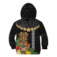 Hawaii Plumeria Lei Kid Hoodie Tiki and Kakau Pattern Black Color LT03 - Polynesian Pride