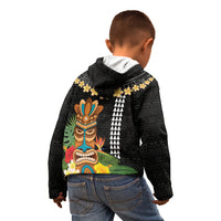 Hawaii Plumeria Lei Kid Hoodie Tiki and Kakau Pattern Black Color LT03 - Polynesian Pride