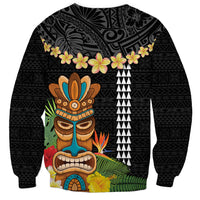 Hawaii Plumeria Lei Sweatshirt Tiki and Kakau Pattern Black Color LT03 - Polynesian Pride