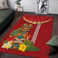 Hawaii Plumeria Lei Area Rug Tiki and Kakau Pattern Red Color