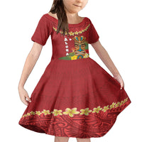 Hawaii Plumeria Lei Family Matching Mermaid Dress and Hawaiian Shirt Tiki and Kakau Pattern Red Color LT03 Daughter's Dress Red - Polynesian Pride