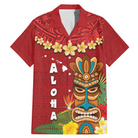 Hawaii Plumeria Lei Family Matching Mermaid Dress and Hawaiian Shirt Tiki and Kakau Pattern Red Color LT03 Dad's Shirt - Short Sleeve Red - Polynesian Pride
