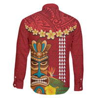 Hawaii Plumeria Lei Family Matching Mermaid Dress and Hawaiian Shirt Tiki and Kakau Pattern Red Color LT03 - Polynesian Pride