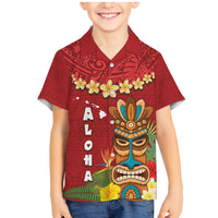 Hawaii Plumeria Lei Family Matching Mermaid Dress and Hawaiian Shirt Tiki and Kakau Pattern Red Color LT03 Son's Shirt Red - Polynesian Pride