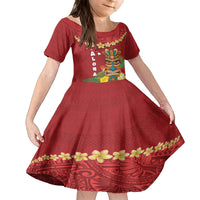 Hawaii Plumeria Lei Family Matching Puletasi and Hawaiian Shirt Tiki and Kakau Pattern Red Color LT03 Daughter's Dress Red - Polynesian Pride
