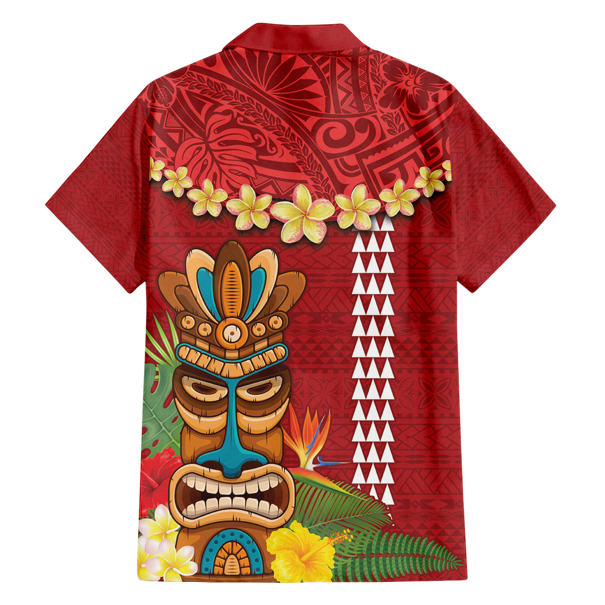 Hawaii Plumeria Lei Family Matching Tank Maxi Dress and Hawaiian Shirt Tiki and Kakau Pattern Red Color