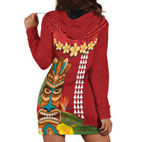 Hawaii Plumeria Lei Hoodie Dress Tiki and Kakau Pattern Red Color LT03 - Polynesian Pride