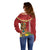 Hawaii Plumeria Lei Off Shoulder Sweater Tiki and Kakau Pattern Red Color