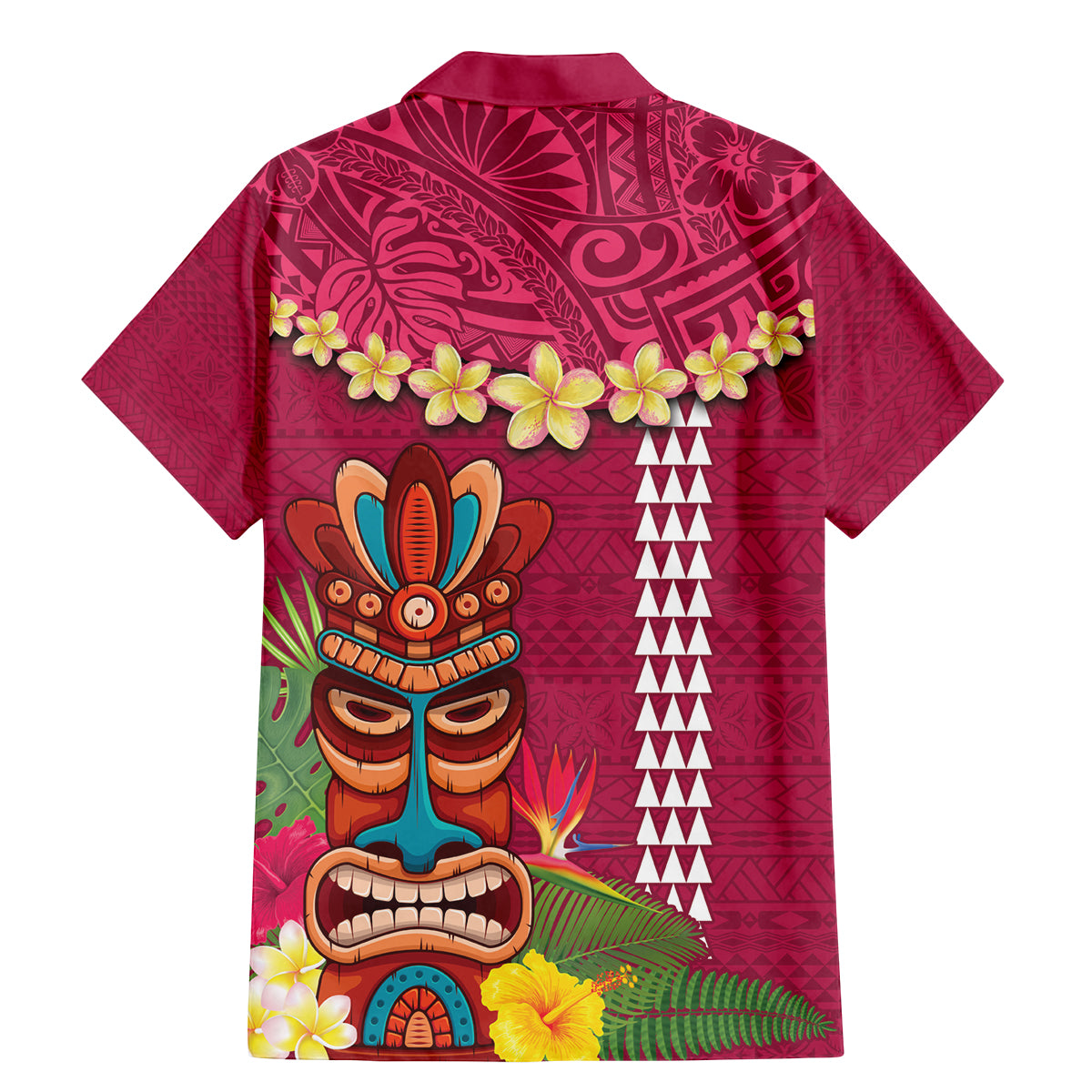 Hawaii Plumeria Lei Family Matching Mermaid Dress and Hawaiian Shirt Tiki and Kakau Pattern Pink Color LT03 - Polynesian Pride
