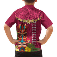Hawaii Plumeria Lei Family Matching Puletasi and Hawaiian Shirt Tiki and Kakau Pattern Pink Color LT03 - Polynesian Pride