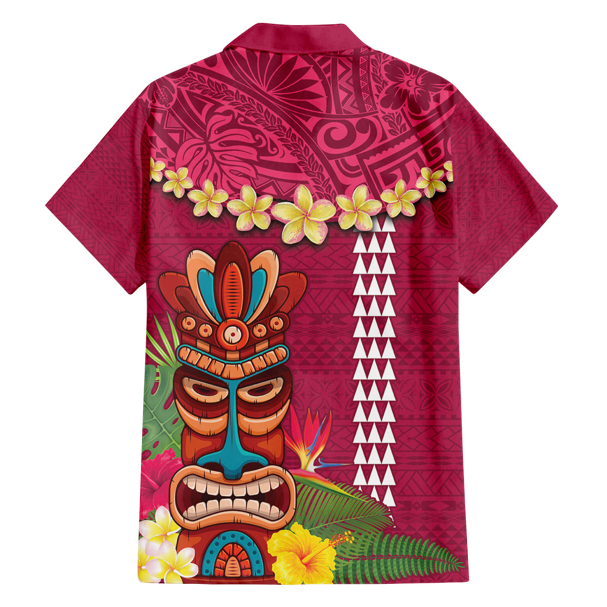 Hawaii Plumeria Lei Family Matching Puletasi and Hawaiian Shirt Tiki and Kakau Pattern Pink Color LT03 - Polynesian Pride