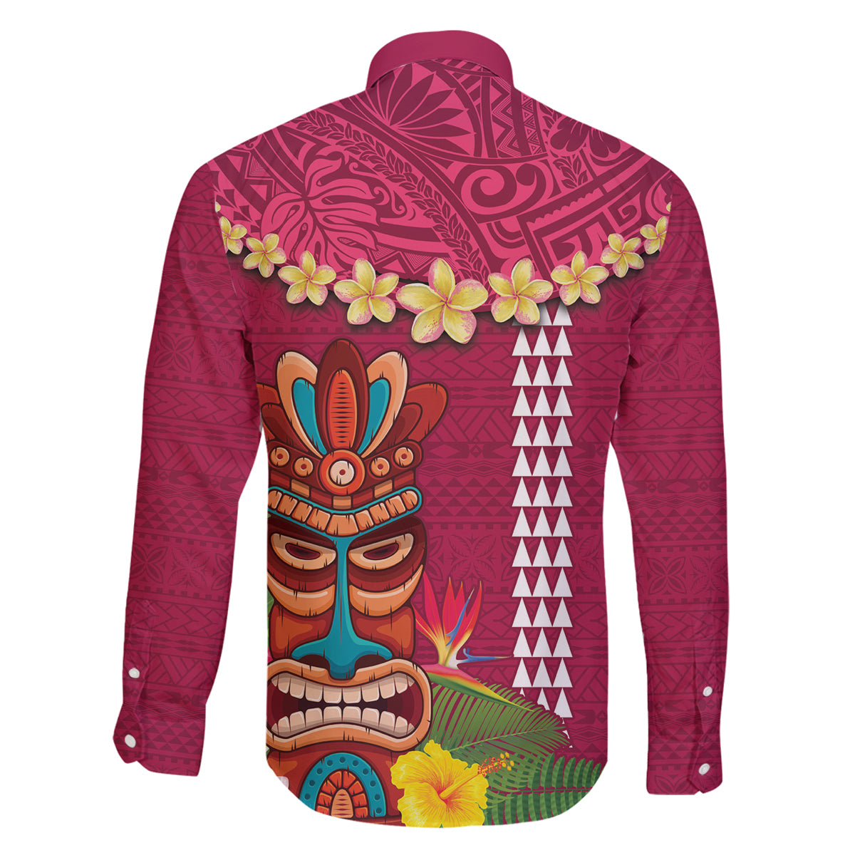 Hawaii Plumeria Lei Family Matching Puletasi and Hawaiian Shirt Tiki and Kakau Pattern Pink Color LT03 - Polynesian Pride