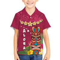 Hawaii Plumeria Lei Family Matching Puletasi and Hawaiian Shirt Tiki and Kakau Pattern Pink Color LT03 Son's Shirt Pink - Polynesian Pride