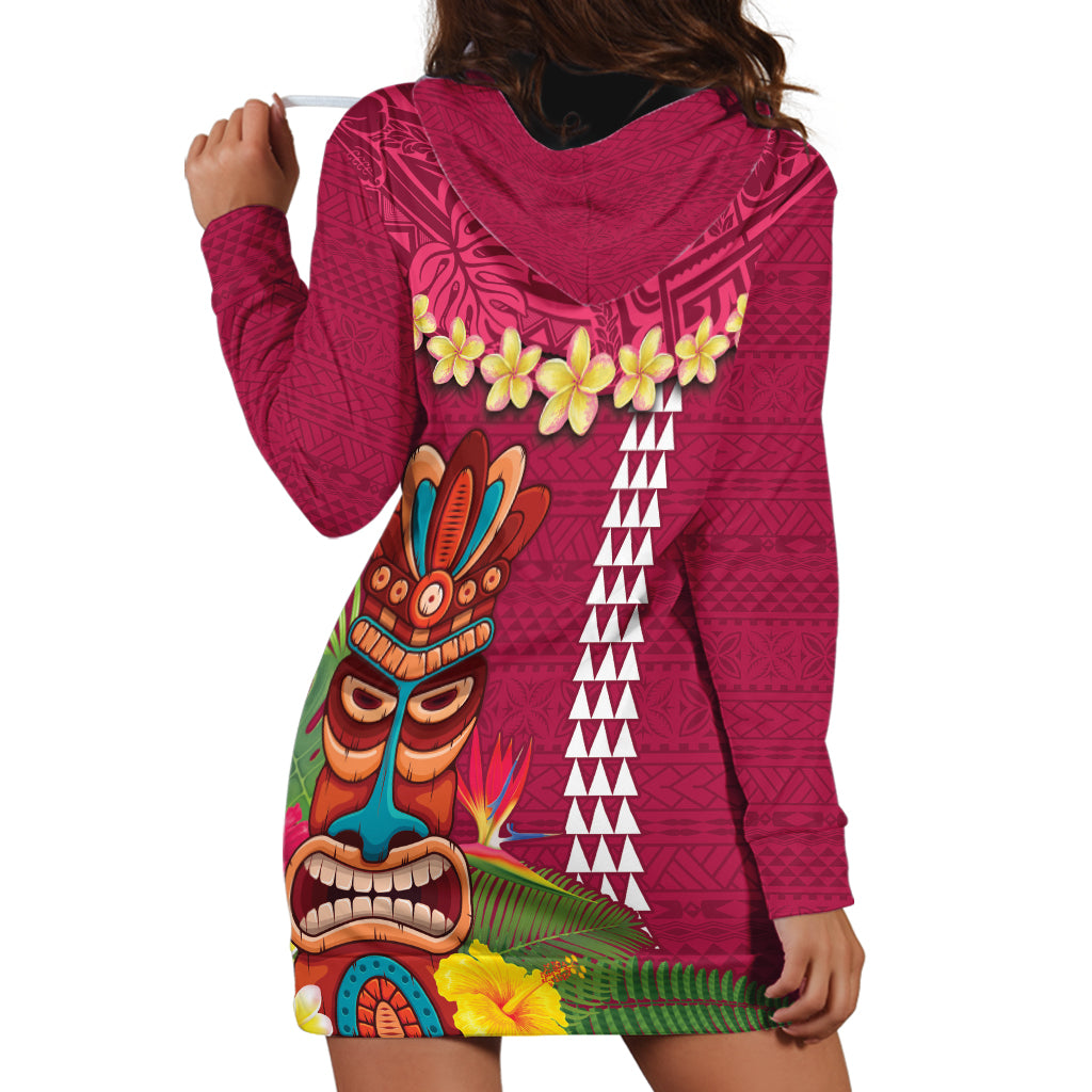 Hawaii Plumeria Lei Hoodie Dress Tiki and Kakau Pattern Pink Color LT03 - Polynesian Pride