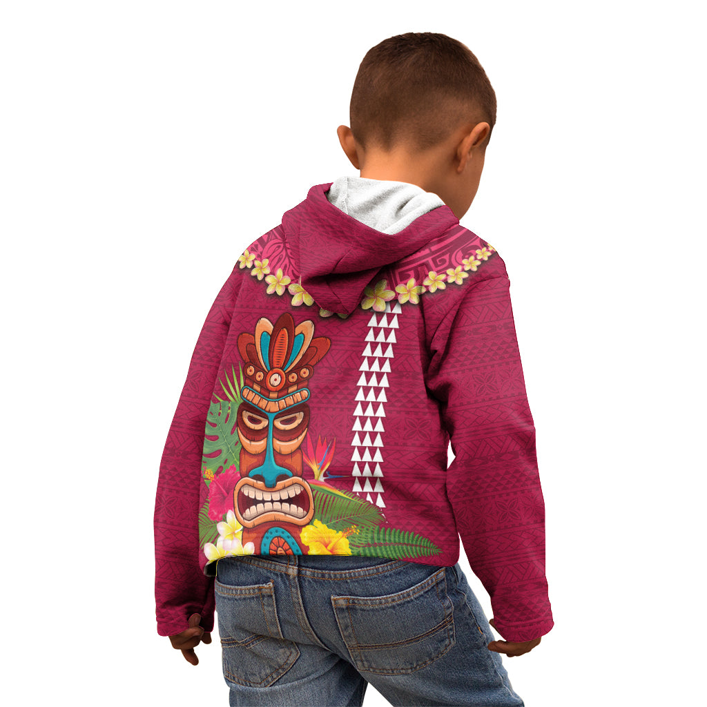 Hawaii Plumeria Lei Kid Hoodie Tiki and Kakau Pattern Pink Color