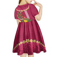 Hawaii Plumeria Lei Kid Short Sleeve Dress Tiki and Kakau Pattern Pink Color