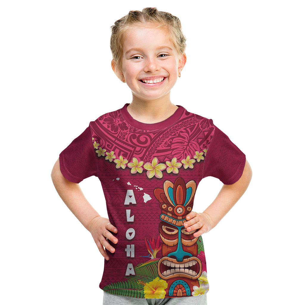 Hawaii Plumeria Lei Kid T Shirt Tiki and Kakau Pattern Pink Color