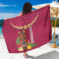 Hawaii Plumeria Lei Sarong Tiki and Kakau Pattern Pink Color