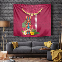 Hawaii Plumeria Lei Tapestry Tiki and Kakau Pattern Pink Color LT03 - Polynesian Pride