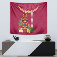 Hawaii Plumeria Lei Tapestry Tiki and Kakau Pattern Pink Color LT03 - Polynesian Pride