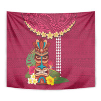 Hawaii Plumeria Lei Tapestry Tiki and Kakau Pattern Pink Color LT03 - Polynesian Pride