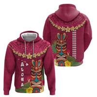 Hawaii Plumeria Lei Zip Hoodie Tiki and Kakau Pattern Pink Color