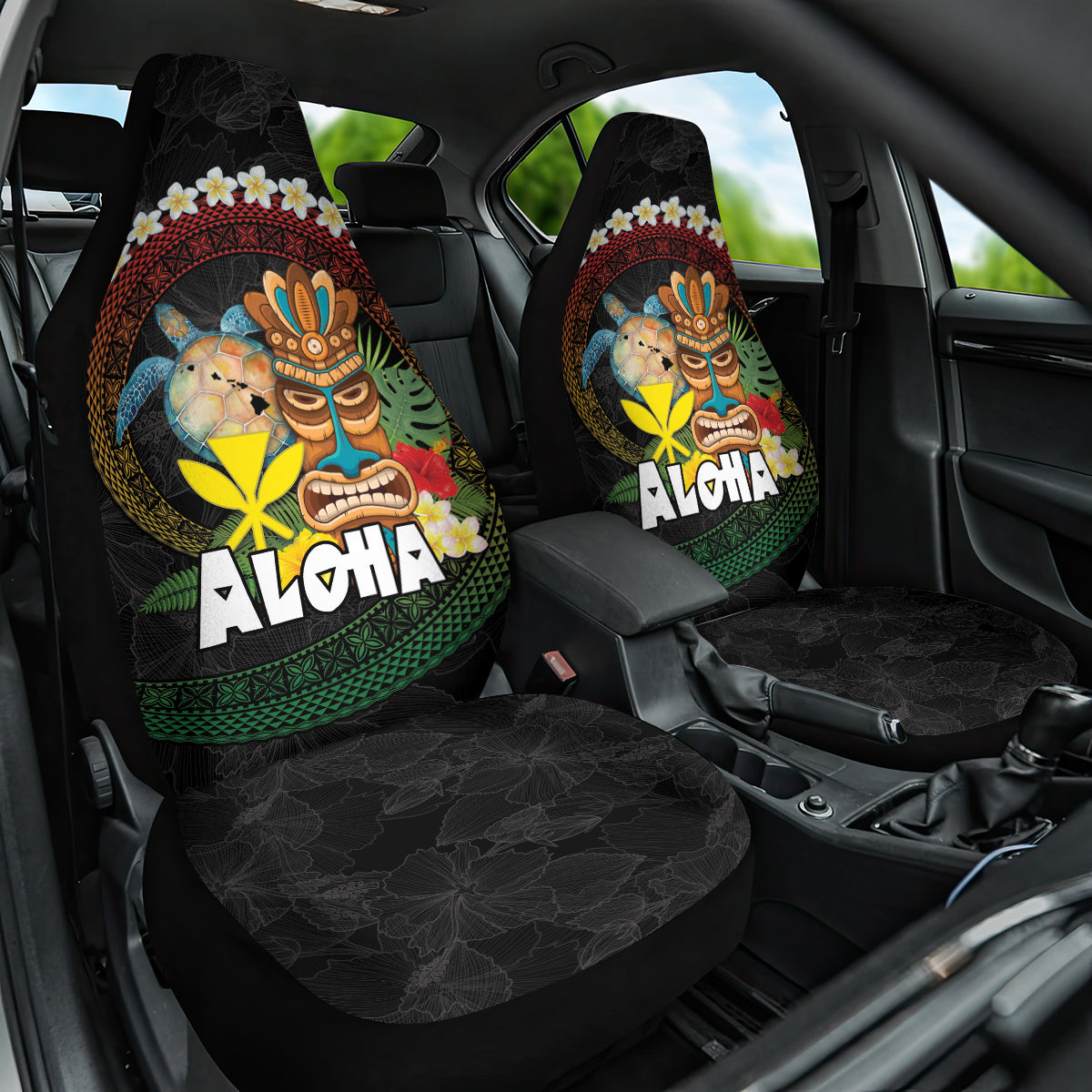 Aloha Hawaii Car Seat Cover Kanaka Maoli with Polynesian Spiral Plumeria LT03 One Size Black - Polynesian Pride