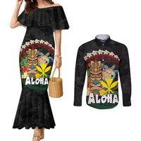 Aloha Hawaii Couples Matching Mermaid Dress and Long Sleeve Button Shirt Kanaka Maoli with Polynesian Spiral Plumeria