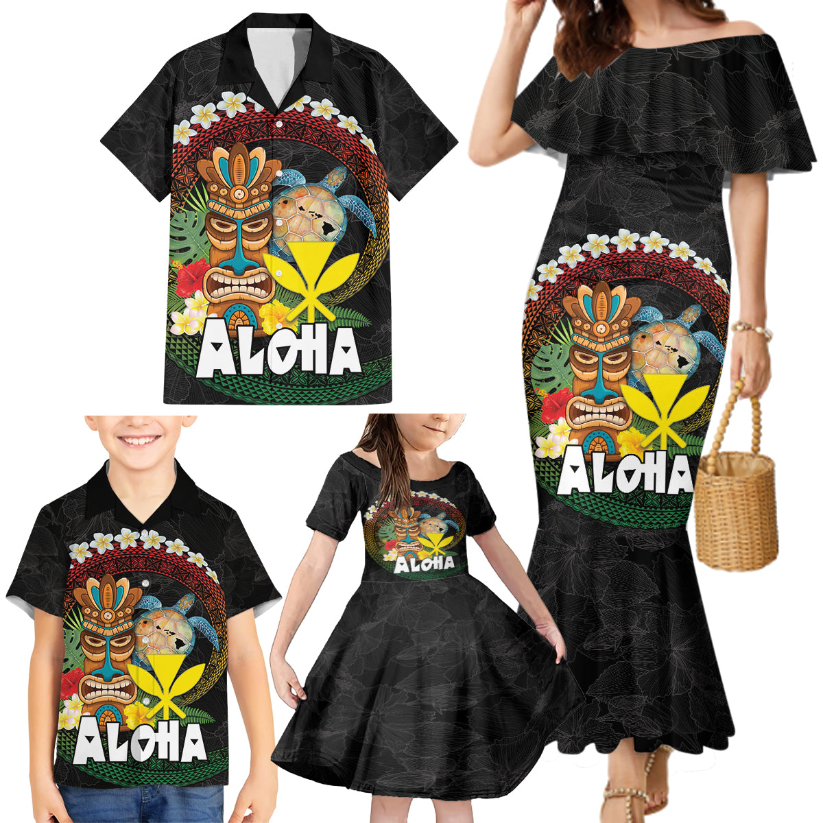 Aloha Hawaii Family Matching Mermaid Dress and Hawaiian Shirt Kanaka Maoli with Polynesian Spiral Plumeria LT03 - Polynesian Pride