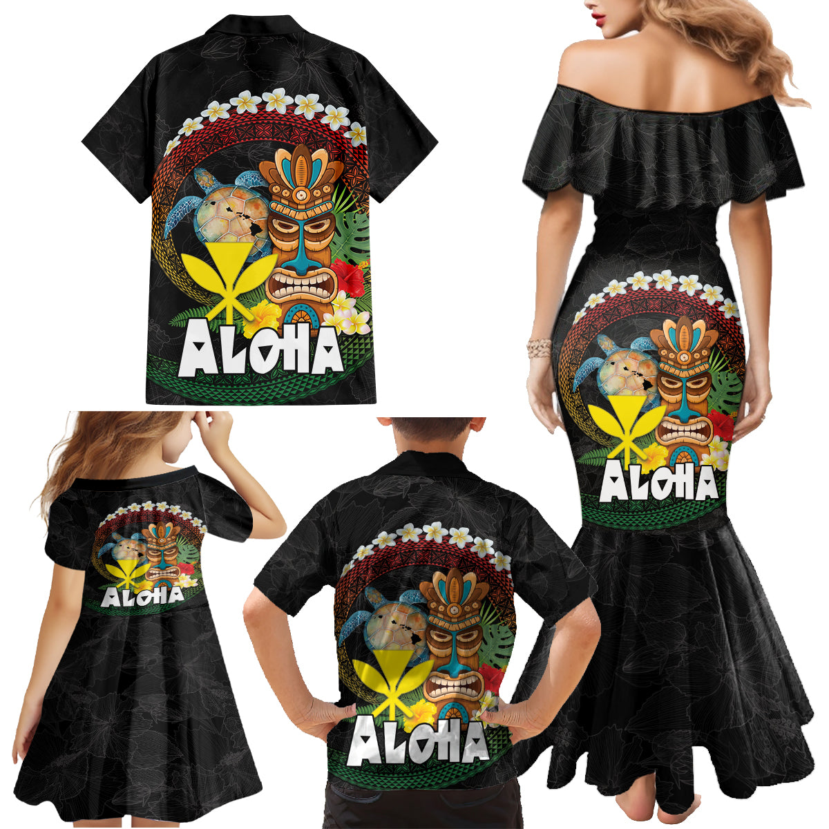 Aloha Hawaii Family Matching Mermaid Dress and Hawaiian Shirt Kanaka Maoli with Polynesian Spiral Plumeria LT03 - Polynesian Pride