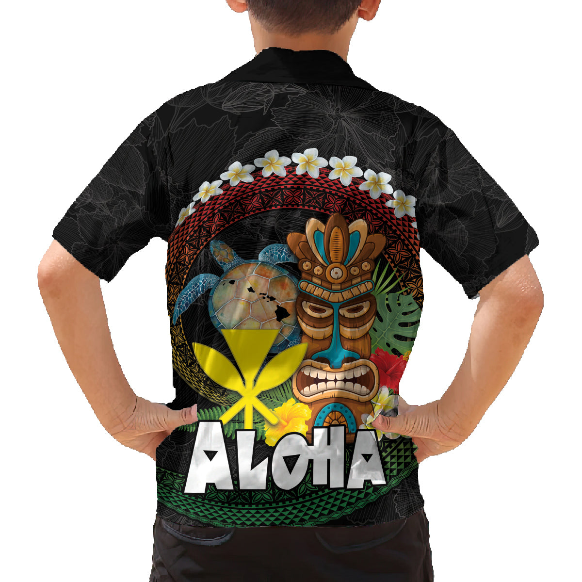 Aloha Hawaii Family Matching Off Shoulder Maxi Dress and Hawaiian Shirt Kanaka Maoli with Polynesian Spiral Plumeria LT03 - Polynesian Pride