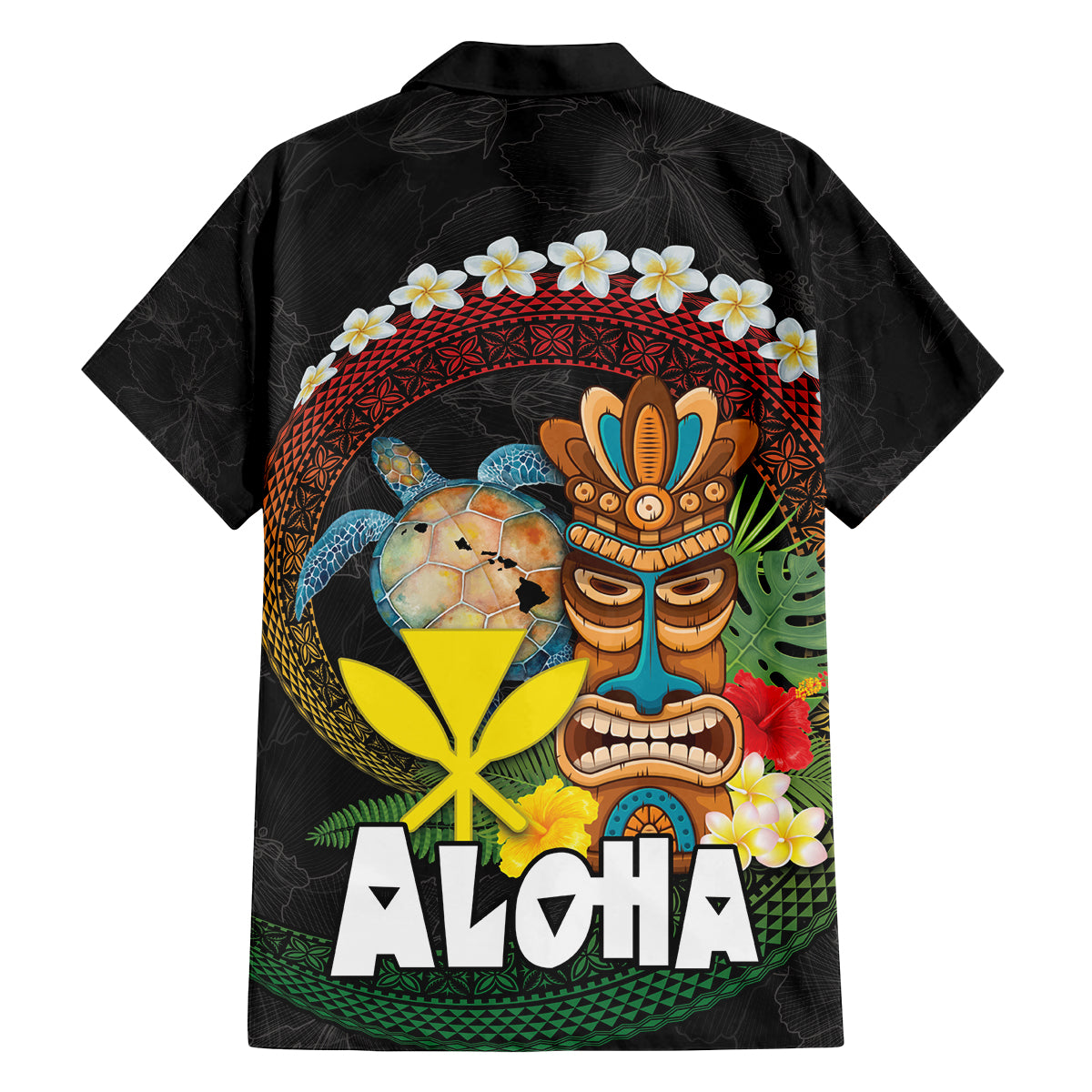 Aloha Hawaii Family Matching Off Shoulder Short Dress and Hawaiian Shirt Kanaka Maoli with Polynesian Spiral Plumeria