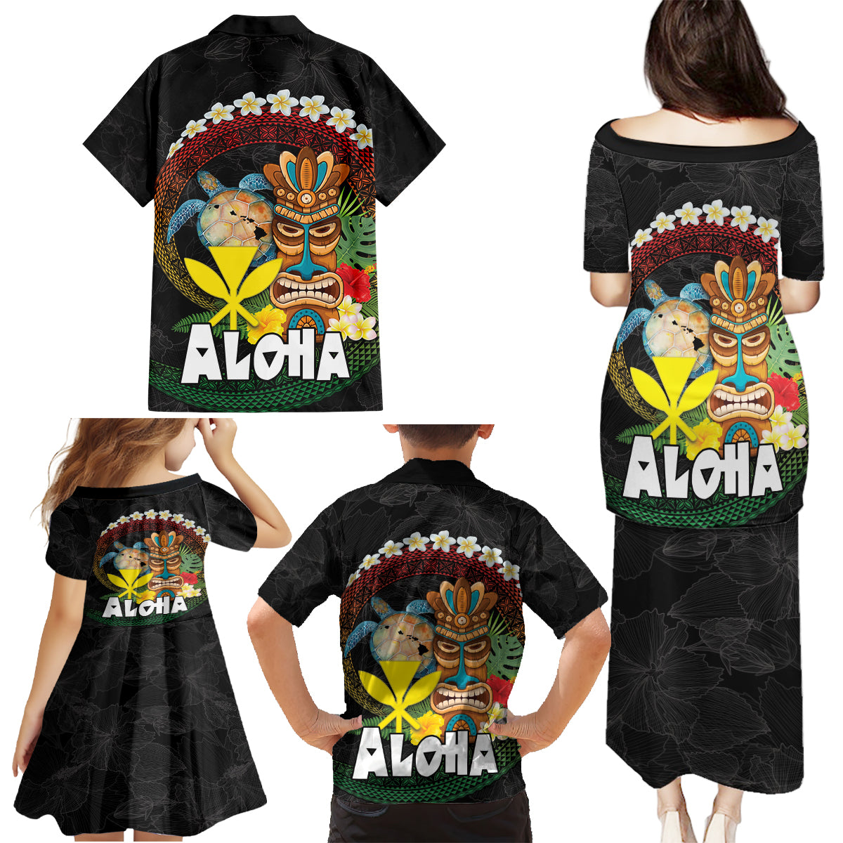 Aloha Hawaii Family Matching Puletasi and Hawaiian Shirt Kanaka Maoli with Polynesian Spiral Plumeria LT03 - Polynesian Pride