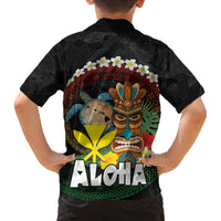 Aloha Hawaii Family Matching Tank Maxi Dress and Hawaiian Shirt Kanaka Maoli with Polynesian Spiral Plumeria