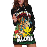 Aloha Hawaii Hoodie Dress Kanaka Maoli with Polynesian Spiral Plumeria LT03 Black - Polynesian Pride
