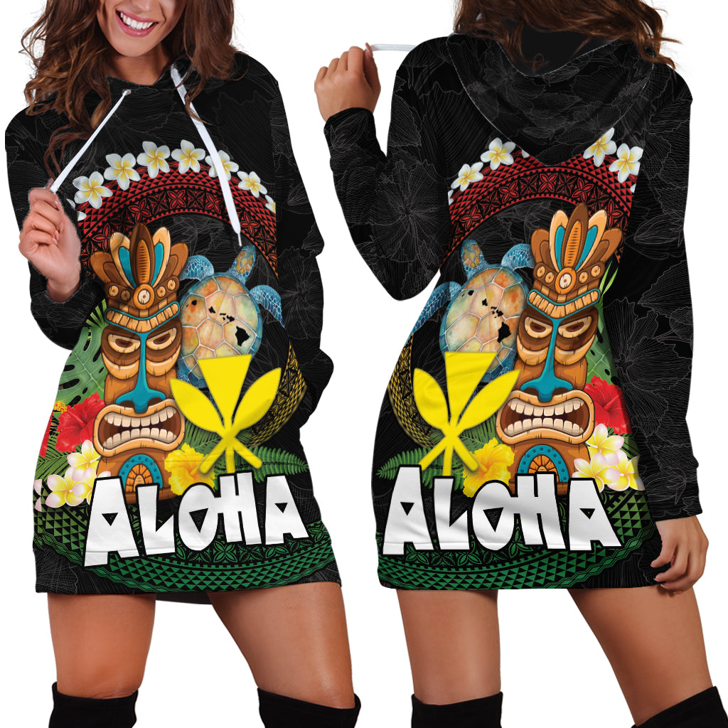 Aloha Hawaii Hoodie Dress Kanaka Maoli with Polynesian Spiral Plumeria LT03 - Polynesian Pride