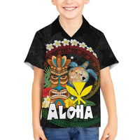 Aloha Hawaii Kid Hawaiian Shirt Kanaka Maoli with Polynesian Spiral Plumeria LT03 Kid Black - Polynesian Pride