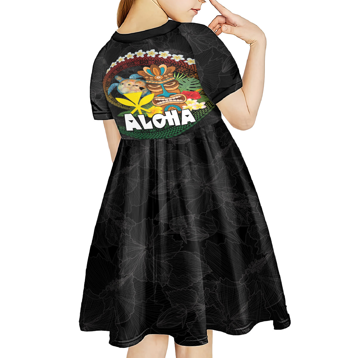 Aloha Hawaii Kid Short Sleeve Dress Kanaka Maoli with Polynesian Spiral Plumeria LT03 - Polynesian Pride