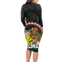 Aloha Hawaii Long Sleeve Bodycon Dress Kanaka Maoli with Polynesian Spiral Plumeria LT03 - Polynesian Pride