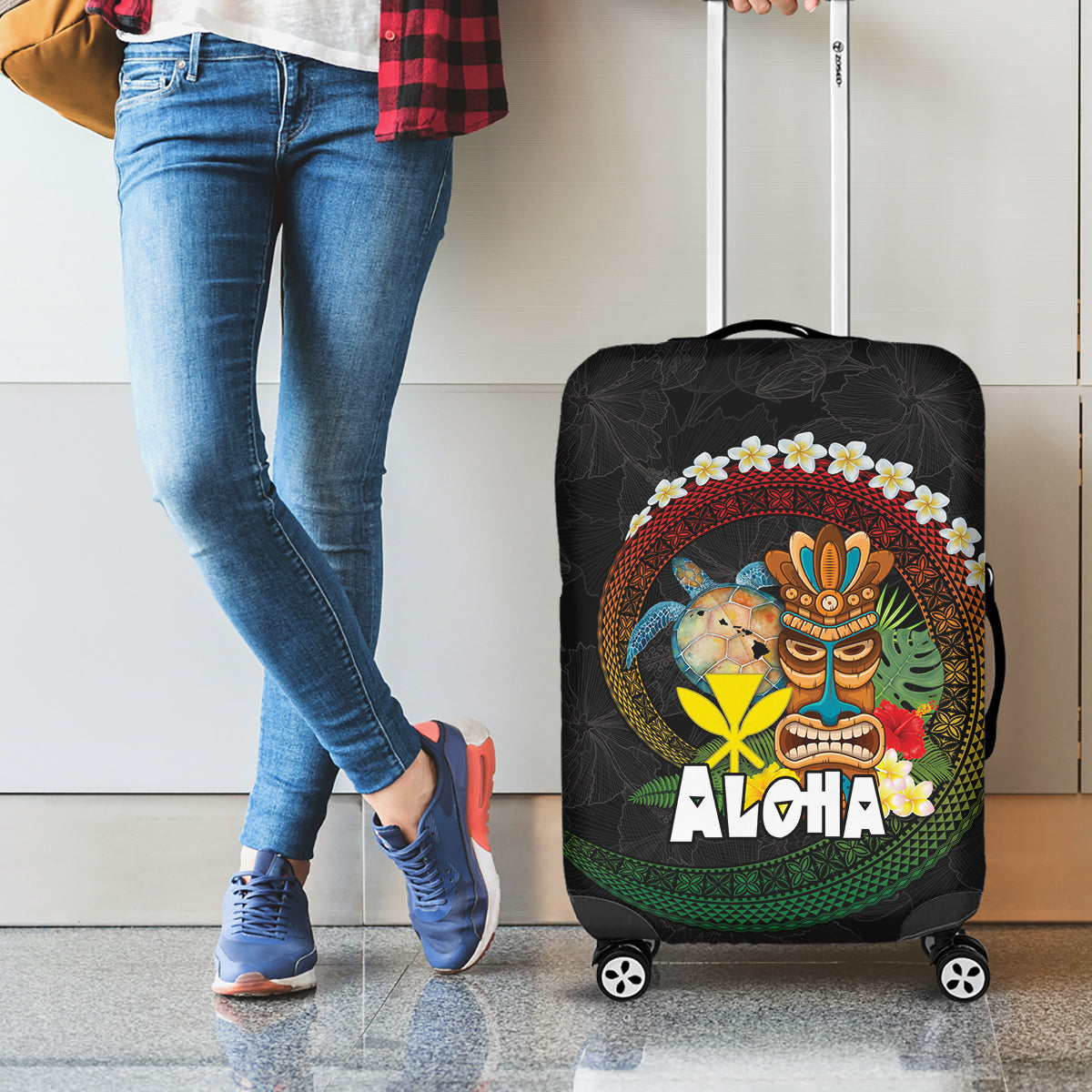 Aloha Hawaii Luggage Cover Kanaka Maoli with Polynesian Spiral Plumeria LT03 - Polynesian Pride