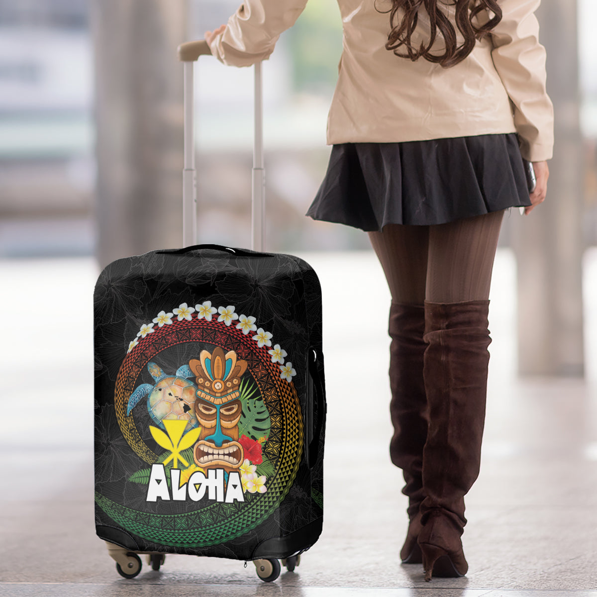 Aloha Hawaii Luggage Cover Kanaka Maoli with Polynesian Spiral Plumeria LT03 - Polynesian Pride