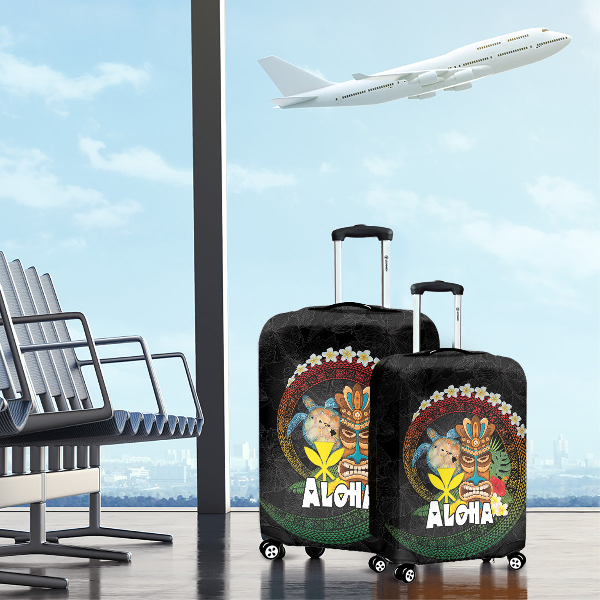 Aloha Hawaii Luggage Cover Kanaka Maoli with Polynesian Spiral Plumeria LT03 - Polynesian Pride
