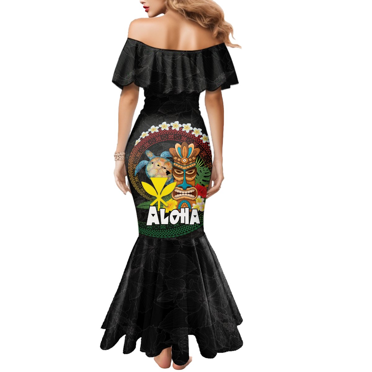 Aloha Hawaii Mermaid Dress Kanaka Maoli with Polynesian Spiral Plumeria LT03 - Polynesian Pride