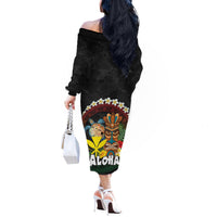 Aloha Hawaii Off The Shoulder Long Sleeve Dress Kanaka Maoli with Polynesian Spiral Plumeria LT03 - Polynesian Pride