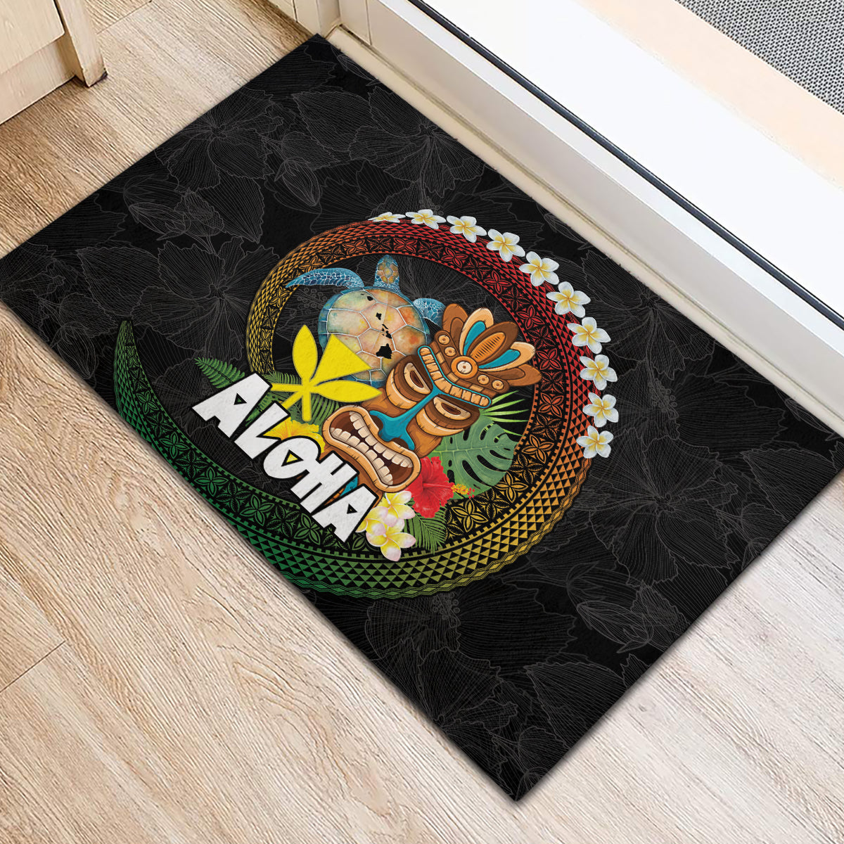 Aloha Hawaii Rubber Doormat Kanaka Maoli with Polynesian Spiral Plumeria LT03 - Polynesian Pride