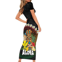 Aloha Hawaii Short Sleeve Bodycon Dress Kanaka Maoli with Polynesian Spiral Plumeria LT03 - Polynesian Pride