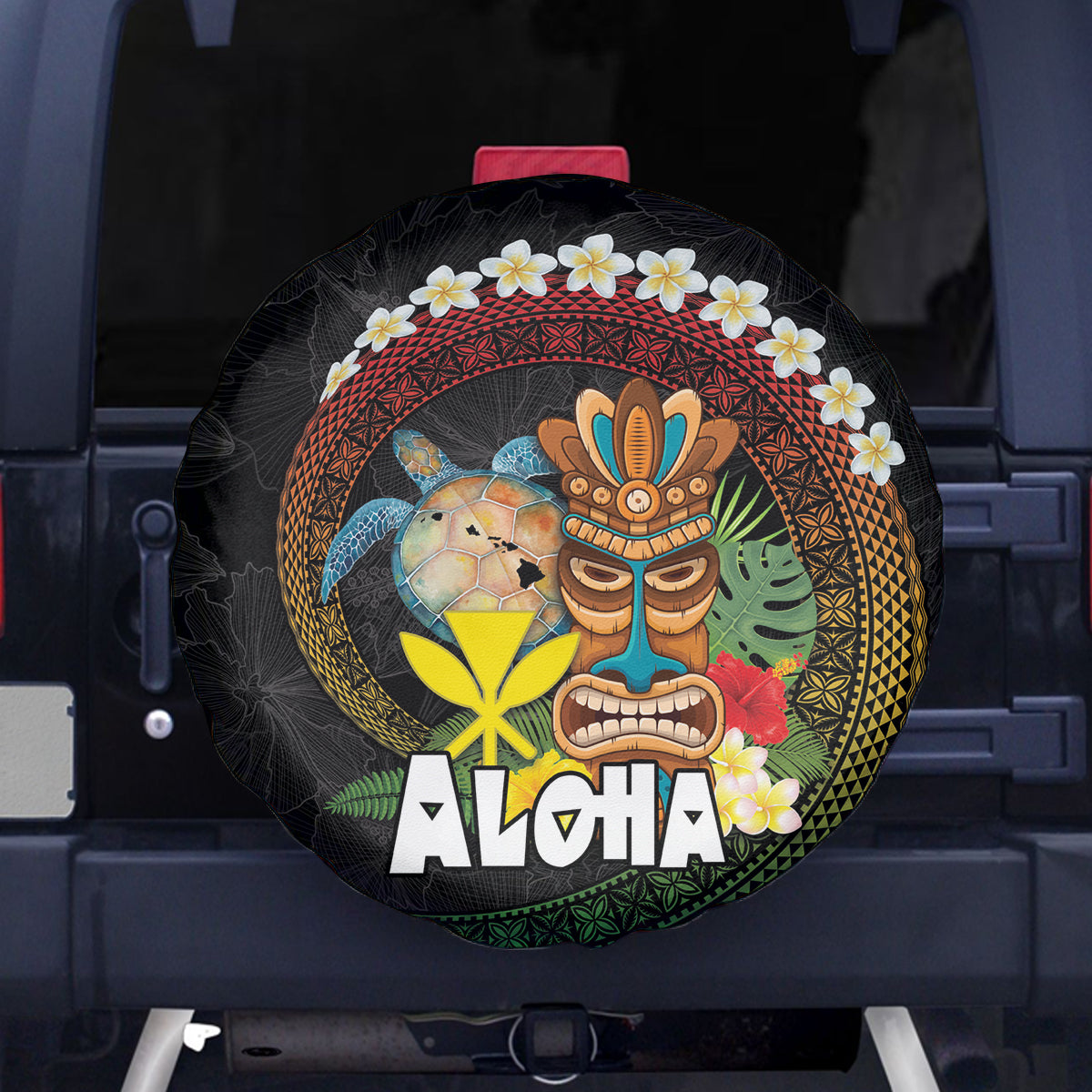Aloha Hawaii Spare Tire Cover Kanaka Maoli with Polynesian Spiral Plumeria LT03 - Polynesian Pride