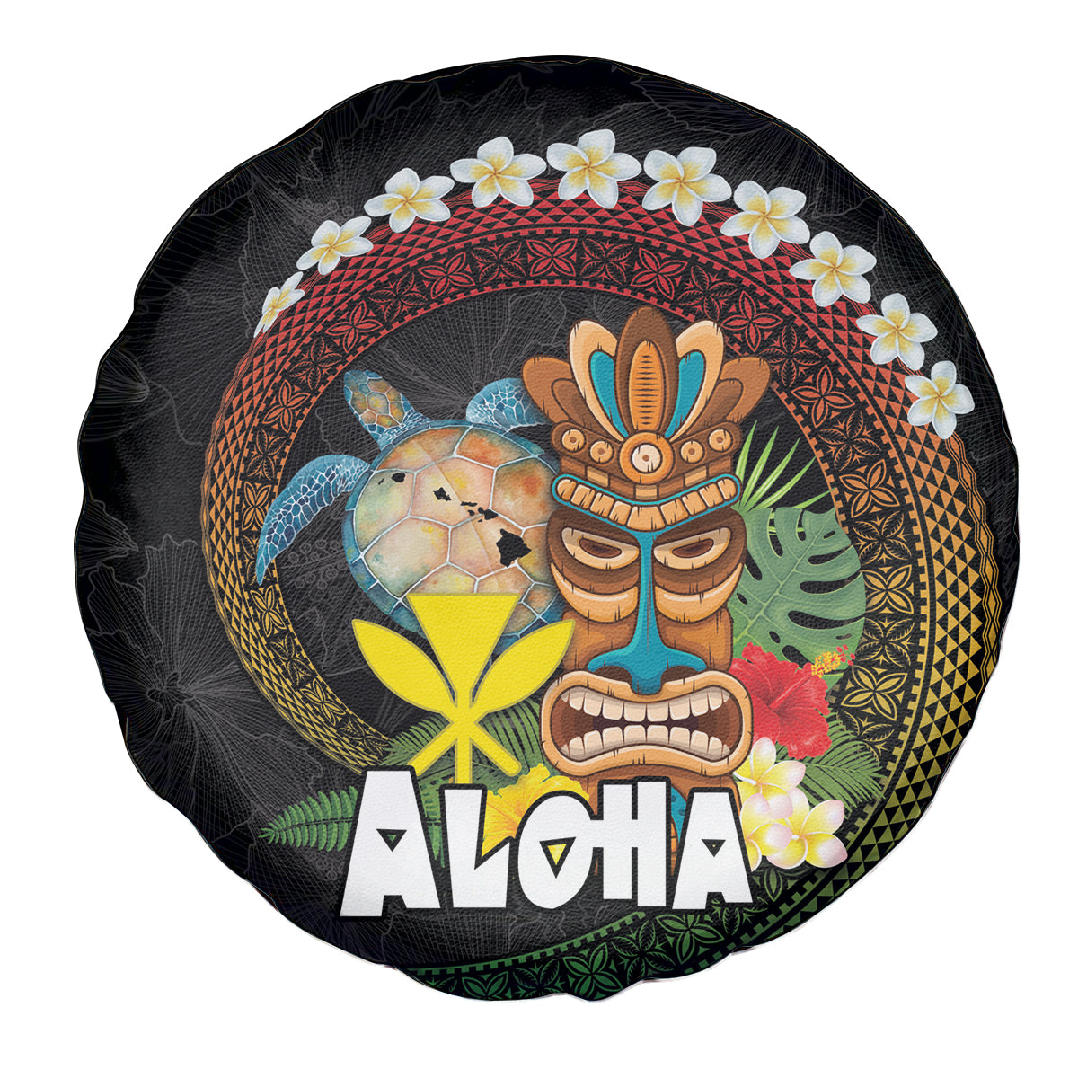 Aloha Hawaii Spare Tire Cover Kanaka Maoli with Polynesian Spiral Plumeria LT03 - Polynesian Pride