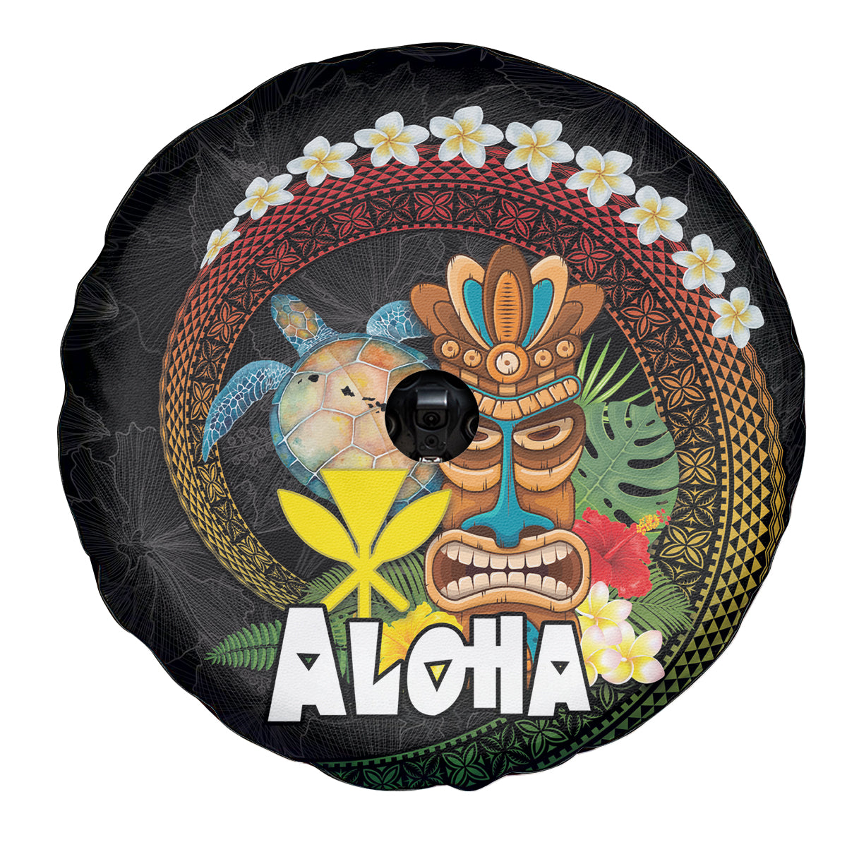 Aloha Hawaii Spare Tire Cover Kanaka Maoli with Polynesian Spiral Plumeria LT03 - Polynesian Pride